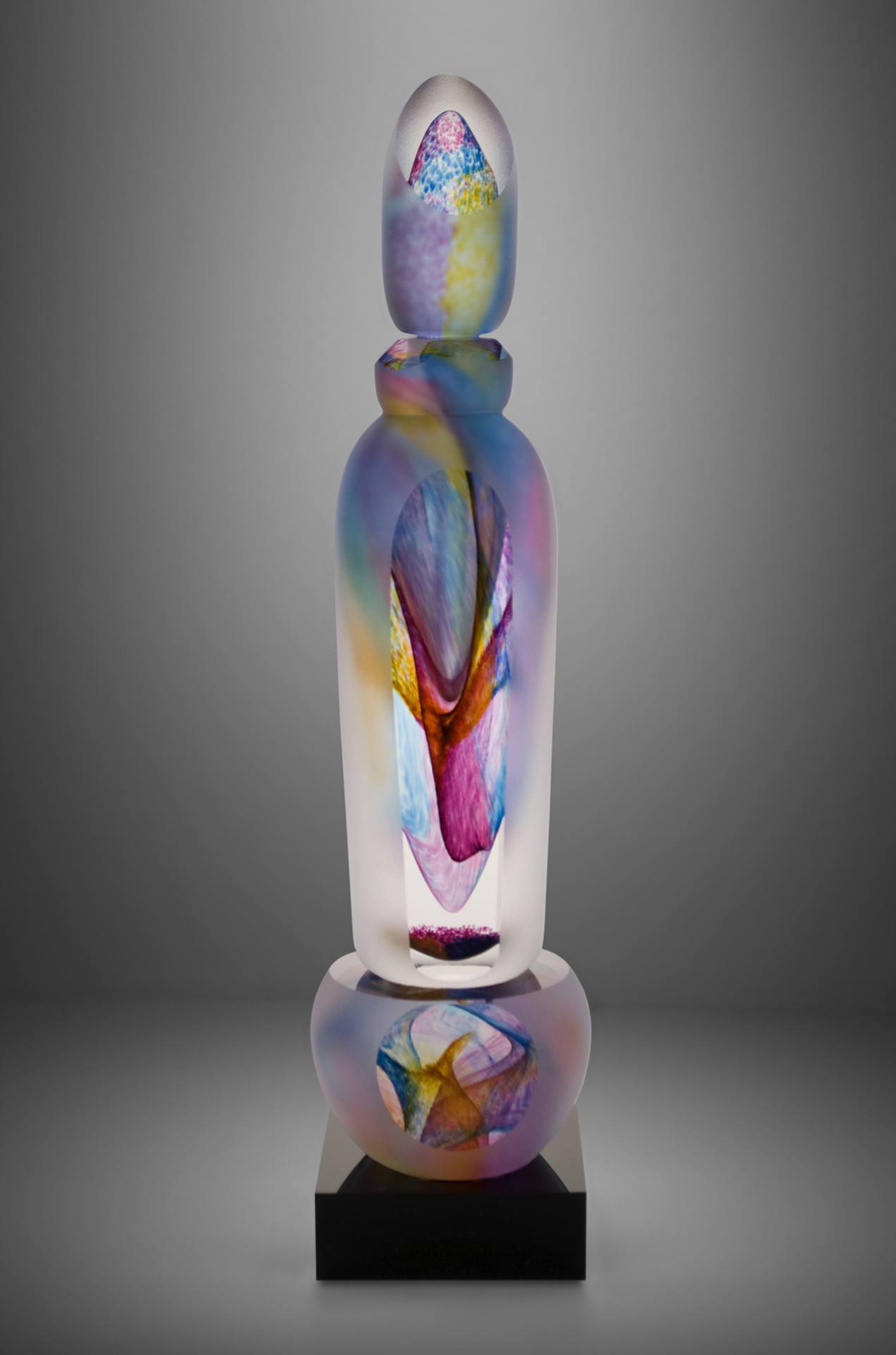 Large Frosted and Cut Swirled Multi-Colored Perfume Bottle