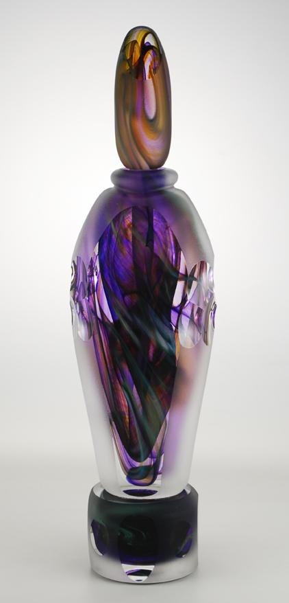Glass Perfume Bottle: Amethyst with Silver Swirl